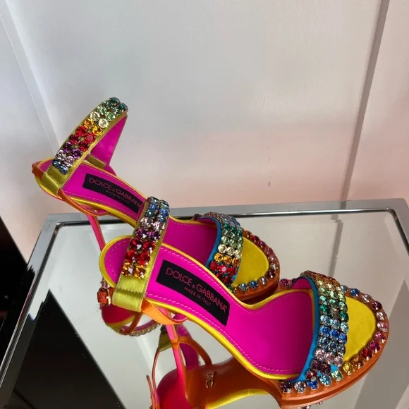 Dolce & Gabbana Fuchsia and Yellow Multicolor Crystal Embellishment Heels - Picture 8 of 10